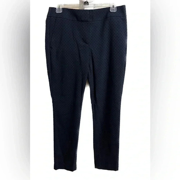 Loft Marisa Skinny Velvet Dot Pants in Navy Blue size 4 Textured Ankle Crop - Picture 1 of 9